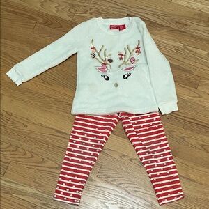 White Reindeer Sweater and Red Striped Pajamas Set
